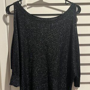 Express black glitter shoulder cut out top